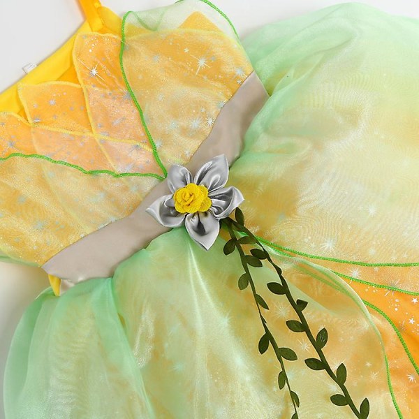 Tinker Bell Dress Elf Child Dress Princess Tianna Dress Halloween Cosplay Green Flower Fairy 100CM