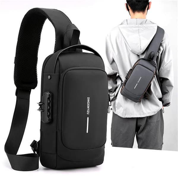 Herr Multifunktion Stålbeskyttelse USB Axelväska Crossbody Bag Tra A2