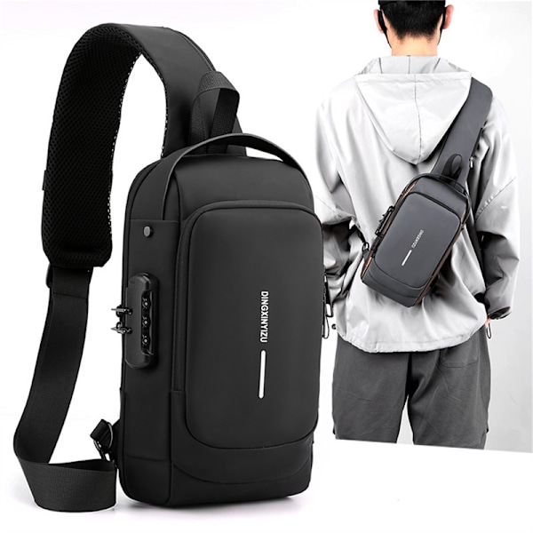 Herr Multifunktion Stöldskydd USB Axelväska Crossbody Bag Tra A2