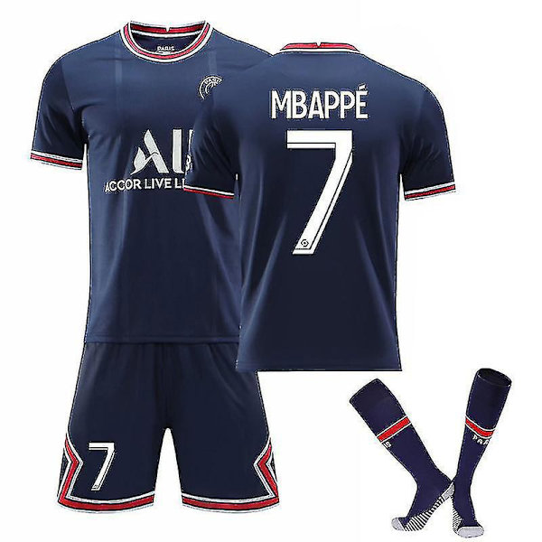 Regenboghorn Soccer Kits Soccer Jersey T-paitapuku Mbappe PSG Home 22 (120-130 cm)