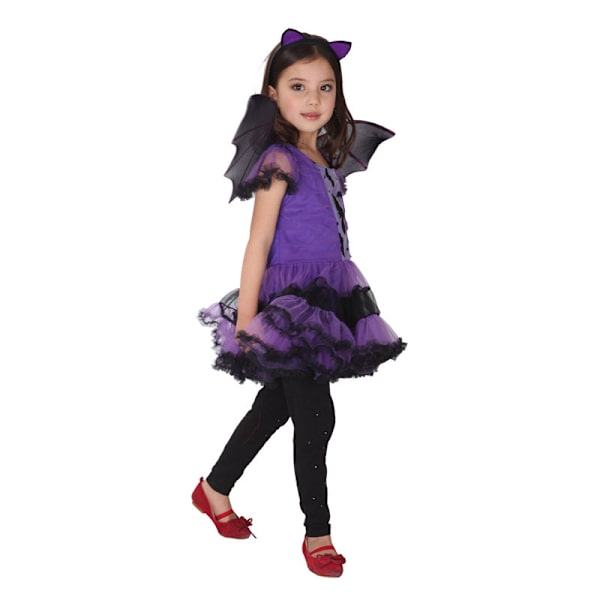 Lasten tyttöjen lepakamekko lyhythihainen pyöreäpääntie Cosplay-asu Halloween-juhliin 140cm