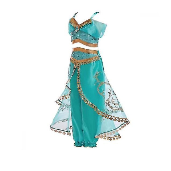 Jenter Kostyme Prinsesse Jasmine Outfit Paljettkjole Cosplay Halloween 110cm