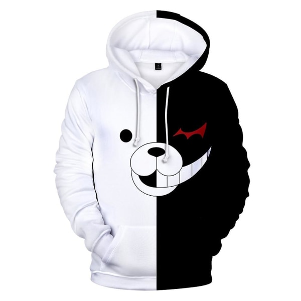 Anime Danganronpa Monokuma Cosplay Kostym Svart Vit Bear Hoodie Sweatshirt Pullover Jacka XL
