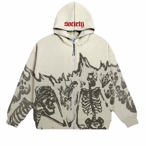 Men's Streetwear Retro Made Old English Zipper Hoodie Y2k Lös Mångsidig Hoodie Oversized Sweatshirt Gothic Top Blue XXL