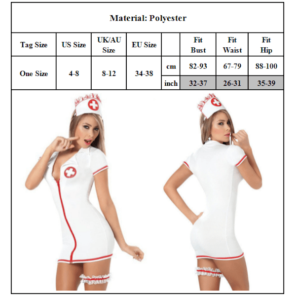 Home Cosplay Nurse Uniform Lynlås Sexet Jumpsuit til kvinder White One size