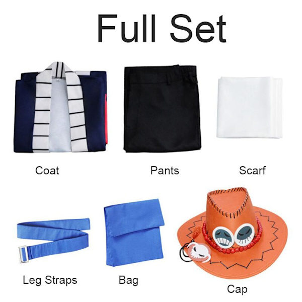 One Piece Portgas D Ace Cosplay Kostym Vuxen Anime Kimono Set W Full Set XL
