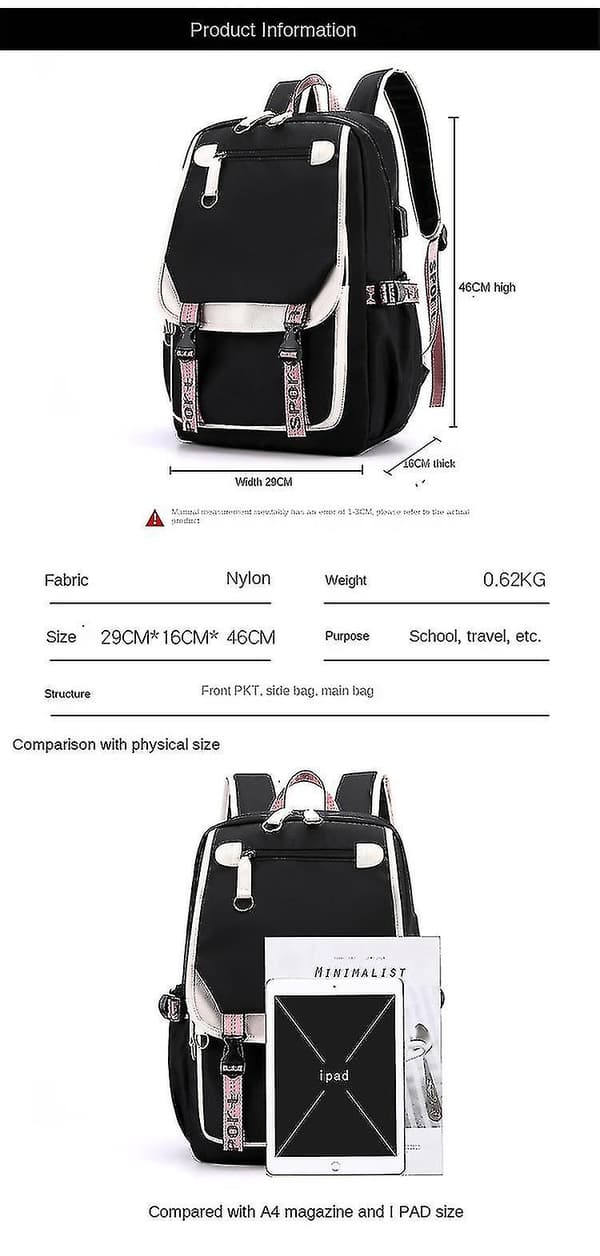 Luminous USB Charging Backpack Vibrato Backpack Student Schoolbag Style 12_y