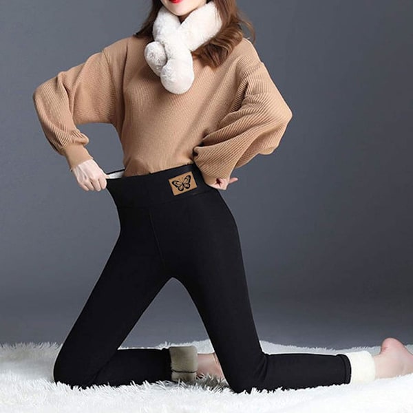 Kvinder Vinter Tykke Leggings Bukser Fleece Foret Termisk Stretchy BLACK L