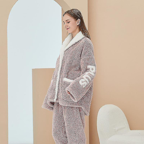 Coral Velvet Pyjama Nainen Syksy Talvi Flanelli Pyjama Pyjama Pyjama Puku Pariskunnalle Kotivaatteet Pink M
