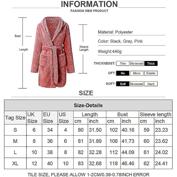 Kvinder blød plys fleece morgenkåbe hætte mid længde lomme badekåbe Light Grey 4XL