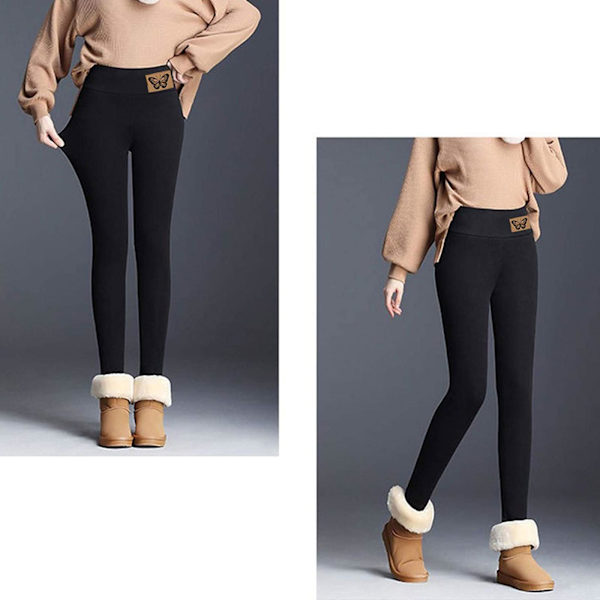 Kvinder Vinter Tykke Leggings Bukser Fleece Foret Termisk Stretchy BLACK L