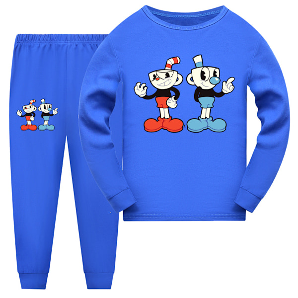 2kpl Kid Pyjamas Cuphead Line pitkähihainen villapaitasetti yöasu Dark Blue 150cm