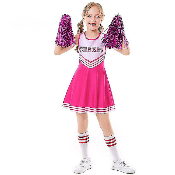 Barnas skolefest Cheerleader Costume Halloween Party Pink 150cm