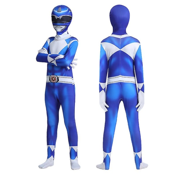 Voksne børn Power Rangers Mighty Morphin Cosplay Jumpsuit Party Fancy Suit Blue 110