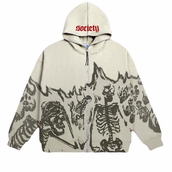 Men's Streetwear Retro Made Old English Zipper Hoodie Y2k Lös Mångsidig Hoodie Oversized Sweatshirt Gothic Top Blue XL