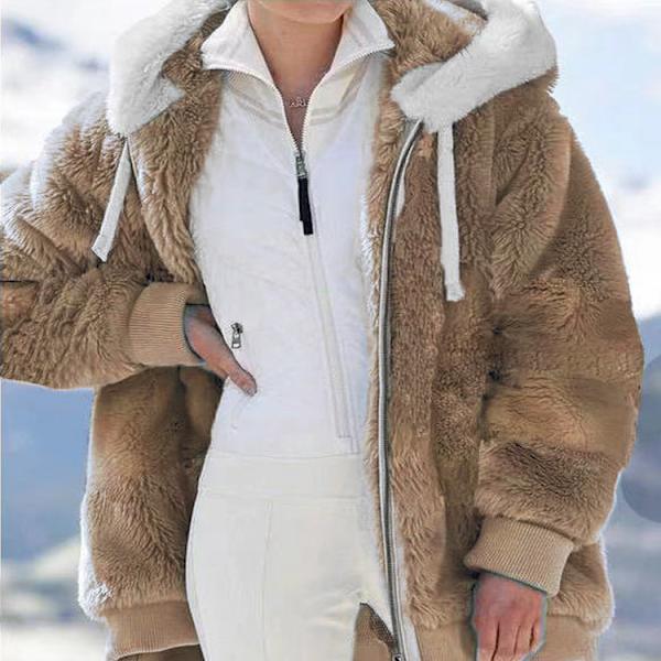Naisten FurHoodeLoosCoaParkJacketHoodie khaki 4XL