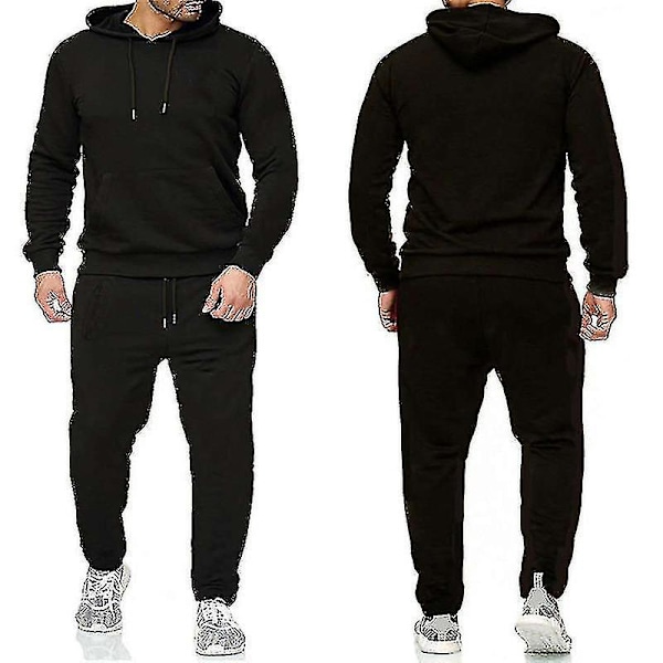 2 delar/ set Fitness träningsoverall för män Casual Sportbyxor Topp Sweatsuit Huvtröja Set #yogu White L