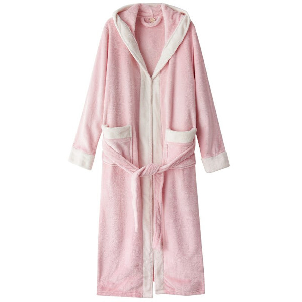 Flannel pyjamas-kåbe med hætte, snøre-natkjole Wine Red M
