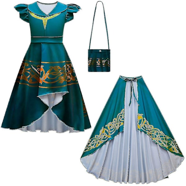 Halloween Girls Irregular Skirt Dress Cosplay Brave Merida Children's Festival Performance Show Kjol Cape Wig Costume-c 80868-Bag day 140CM