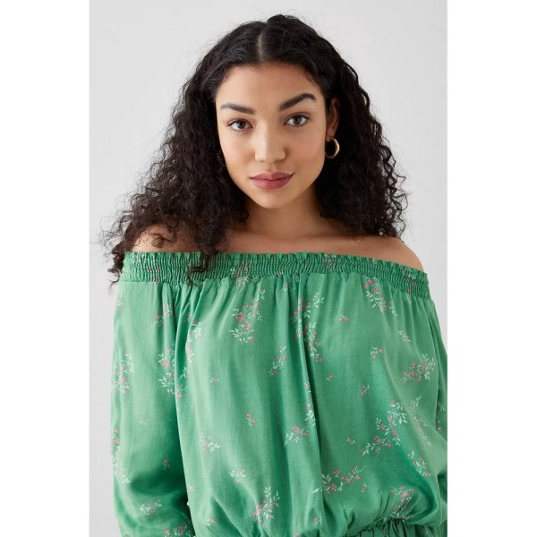 Dorothy Perkins Dame/Dame Floral Shirred Bardot Top G Green 14 UK