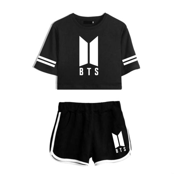 BTS T-shirt Randig ärm Crop Korta ärmar