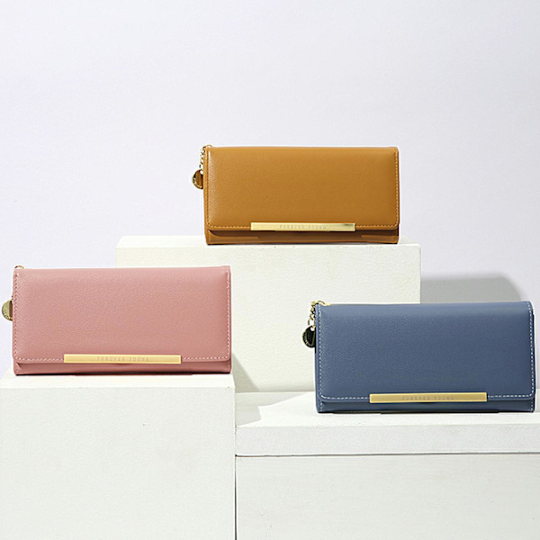 Plånbok för kvinnor Lång enfärgad tvåfaldig väska Super Multi-Card-Slot Clutch Enfärgad Black