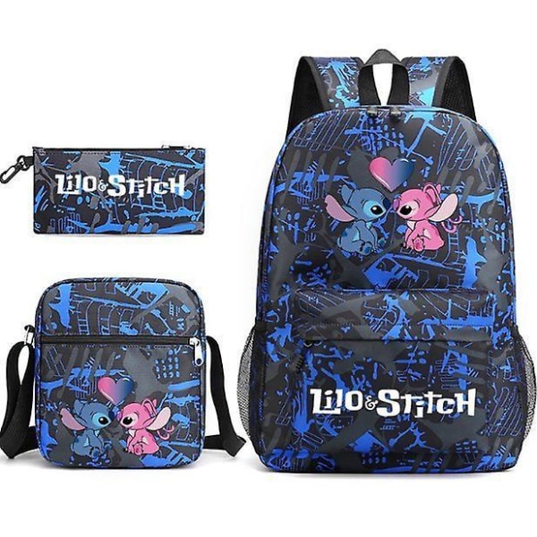Lilo & Stitch Backpack Three-piece Set School Bag love-dark blue