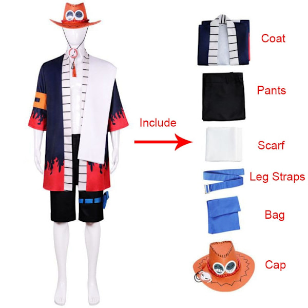 One Piece Portgas D Ace Cosplay Kostym Vuxen Anime Kimono Set W Only Costume XXXL