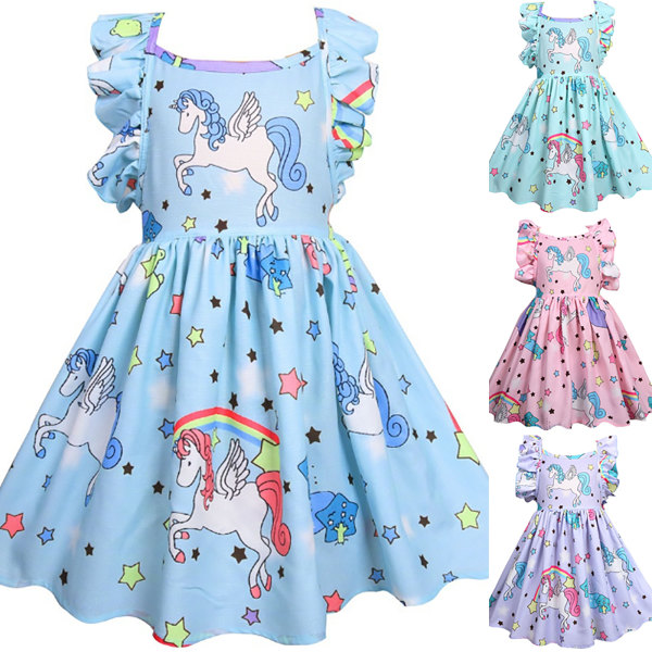 Unicorn Princess Dresses Girl Ermeløse Ruffles Party baby purple 110cm