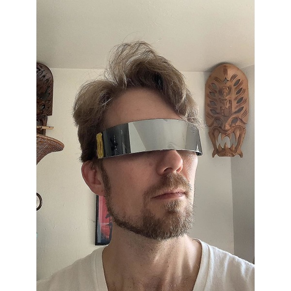 80'er Futuristic Visir Cyber ​​​​Solbriller Mænd Kvinder Futuristisk Punk Style Cosplay Silver