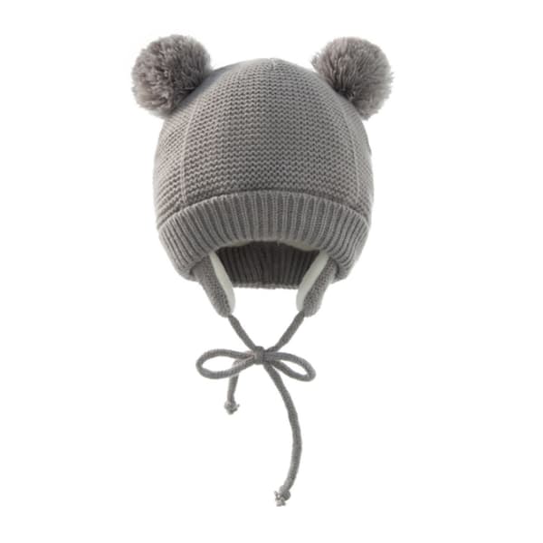 Barns flätmössa, hörselskydd stickmössa gray