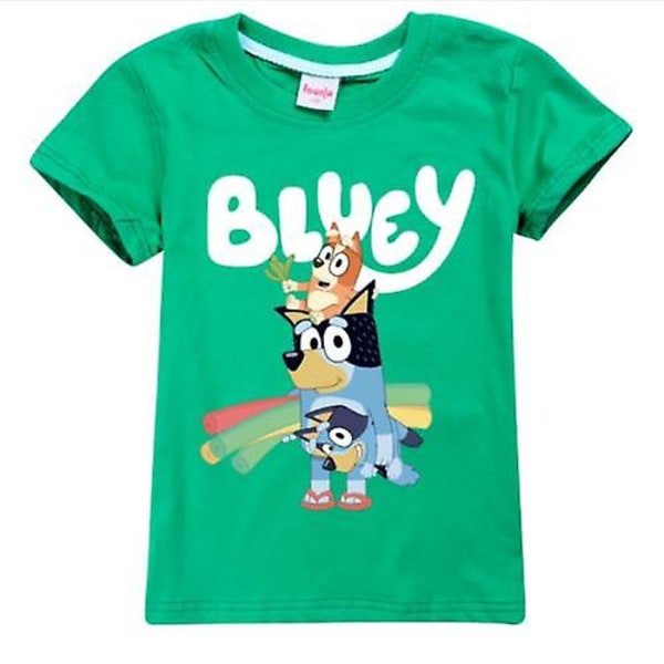 2023 Bluey Print T-paita Lyhythihainen 100 % Puuvilla T-paidat Joululahjat lapsille Green 120CM 5-6Y