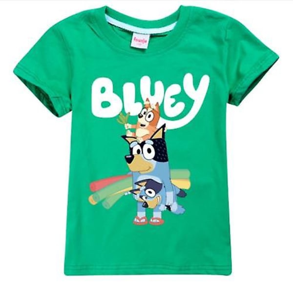 2023 Bluey Print T-shirt Kortärmad 100 % bomull T-tröjor Julklappar för barn Green 110CM 3-4Y