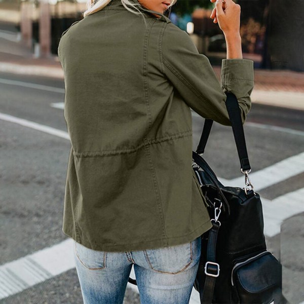 Kvinnor med fickor kappa tryckknappar militärjacka Army Green 5XL