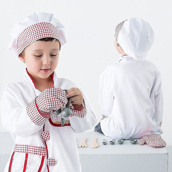 Lasten kokki Cosplay-asu Keittiövaatteet 3, 4, 5, 6 vuotiaille pojille ja tytöille syntymäpäivälahjat