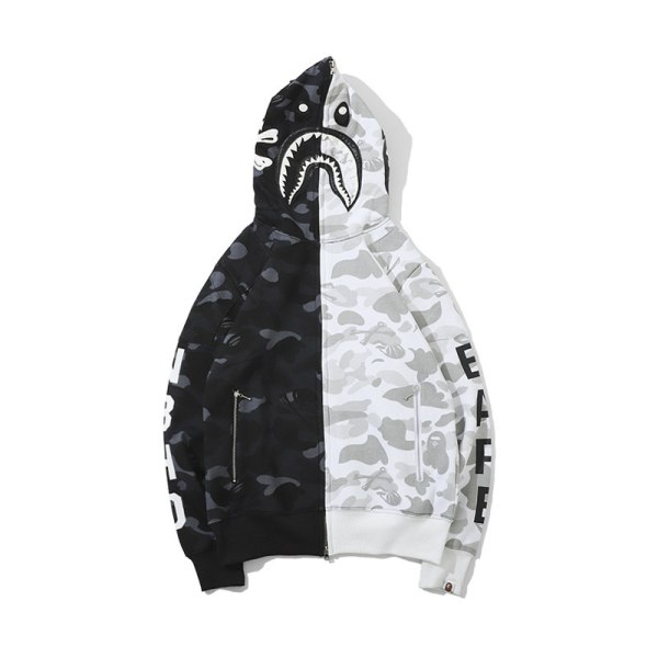 Hajhoved lynlås 3D sweatshirt lynlås hættetrøje black and white XS