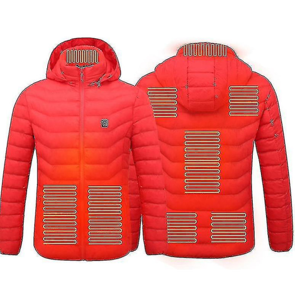 Opvarmet jakke, vinterudendørs varm elektrisk varmefrakke, 8 varmezoner Red 3XL