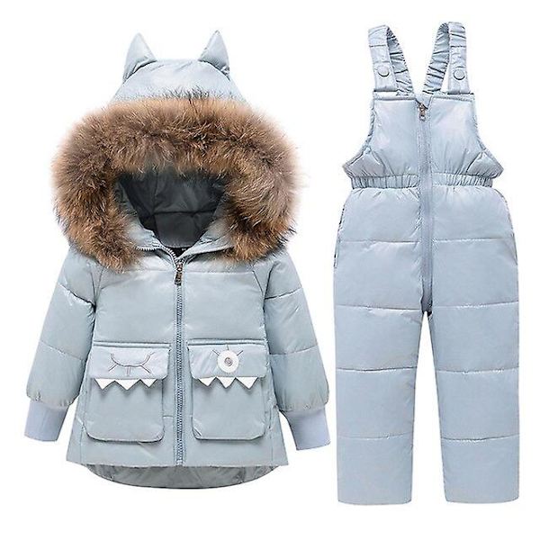 Parka och overall med huva för barn Pojkar Flickor Vinterdunjacka Baby Dinosauriejacka Snödräkt Light Blue 4T