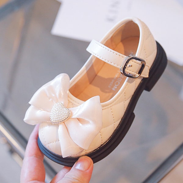 Piger Bowknot Magic Tape Sandaler Diamond Fashion Princess Shoe Beige 33