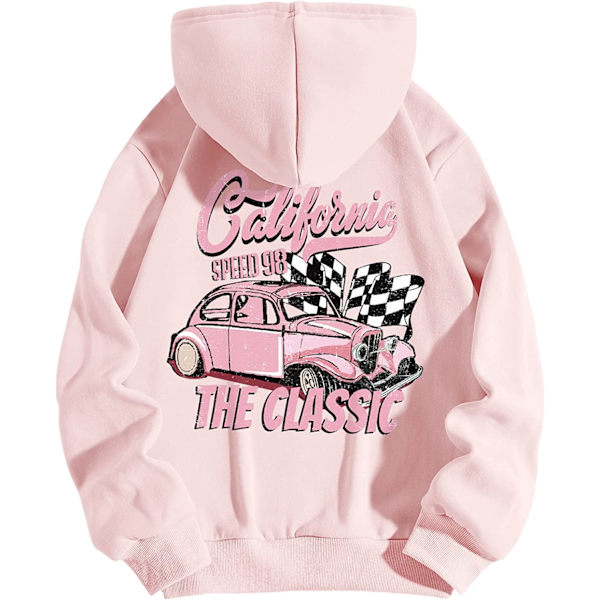 HAUFR Naisten kirjekuvioinen pitkähihainen kiristysnyörillinen huppari Light Pink Car X-Large