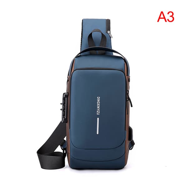 Herr Multifunksjon Stålbeskyttelse USB Axelväska Crossbody Bag Tra A3