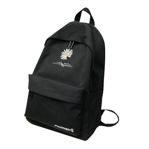 Rygsæk høj kapacitet ensfarvet pige skoletasker til teenage skoletaske Nylon Daisy Printing Bag black