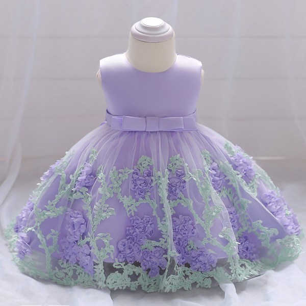 Barnklänning Flower Mesh Babykläder Purple 70cm