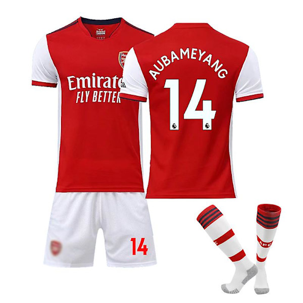 Arsenal Hjem Børn Mænd Fodboldsæt Fodboldtrøje Trænings-T-shirtdragt 21/22 AUBAMEYANG / Simth / SAKA / PEPE 14 - AUBAMEYANG 18 (100-110cm)