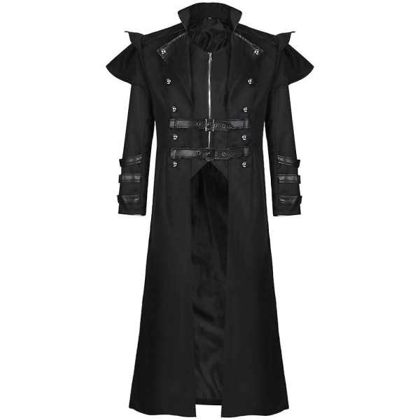 Vintage Mænd S Gothic Steampunk Lang jakke Trench Coat Retro Middelalder Warrior Knight Overfrakke Mand Victoria Lang Frakke black M