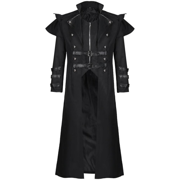 Vintage Miesten S goottilainen Steampunk pitkä takki trenssitakki Retro keskiaikainen Warrior Knight -päällystakki Miesten Victoria pitkä takki black L