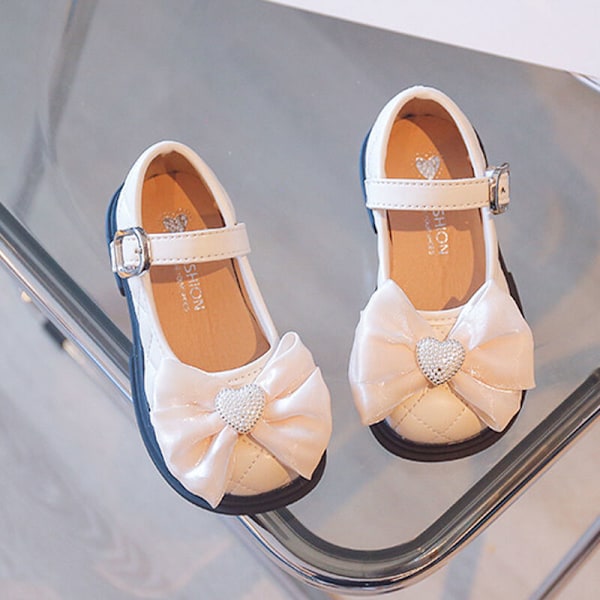 Piger Bowknot Magic Tape Sandaler Diamond Fashion Princess Shoe Beige 34