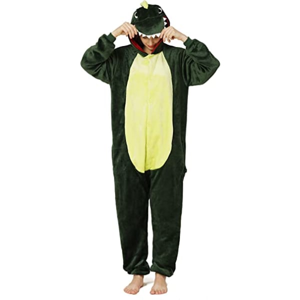 Unisex voksen pyjamas Dyrekostyme Cosplay One Piece Pyjamas (dinosaurversjon grønn glidelås)-M