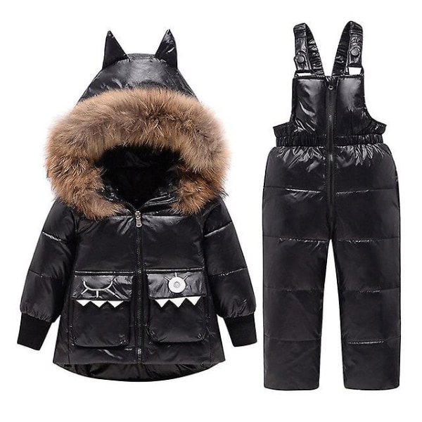 Børne hætteparka og overalls Drenge Piger Vinter dunjakke Baby Dinosaur jakke Vinterdragt Black 12-24M