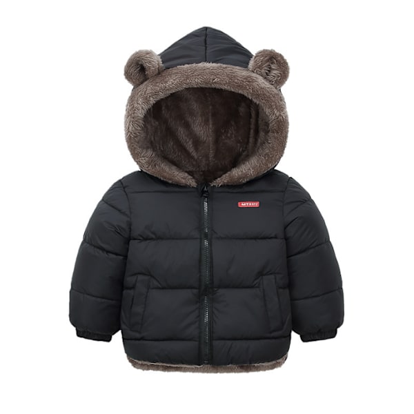 Baby vinter tyk varm jakke sherpa fleece hættefrakke black 100cm